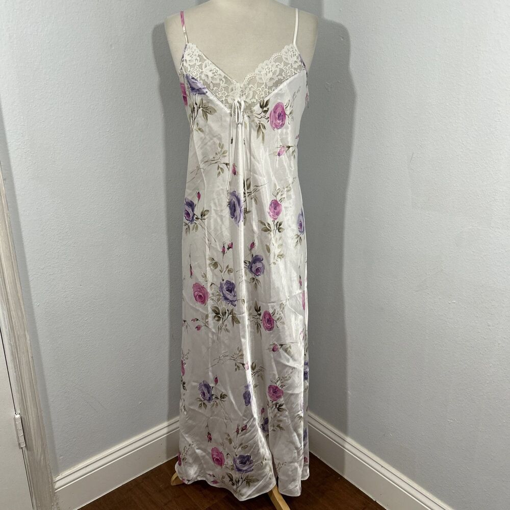 Cerie Slip Dress Womens Medium Floral Satin‎ Lace Lingerie Fairy Y2K 90s